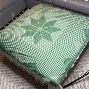 Green&white 4”x4”Vintage 60-70s Embroidered Star Gingham Tablecloth rectangular